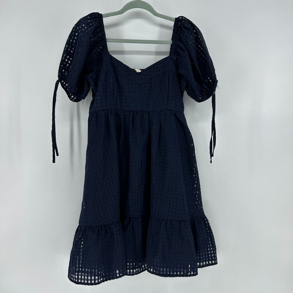Entro Anthropologie Puff Sleeve Babydoll Ruffle Mini Dress Women's M Blue